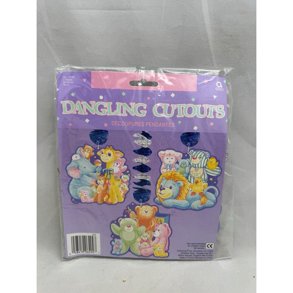 Vintage Amscan Baby Animals Shower Dangling Cutouts Decorations Hanging Swirls